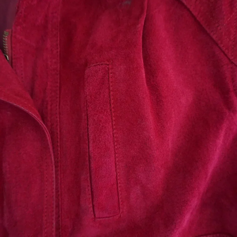 Vintage Just Petites Red Suede Leather Zip Jacket Minimalist Classic Cropped L - Picture 9 of 15